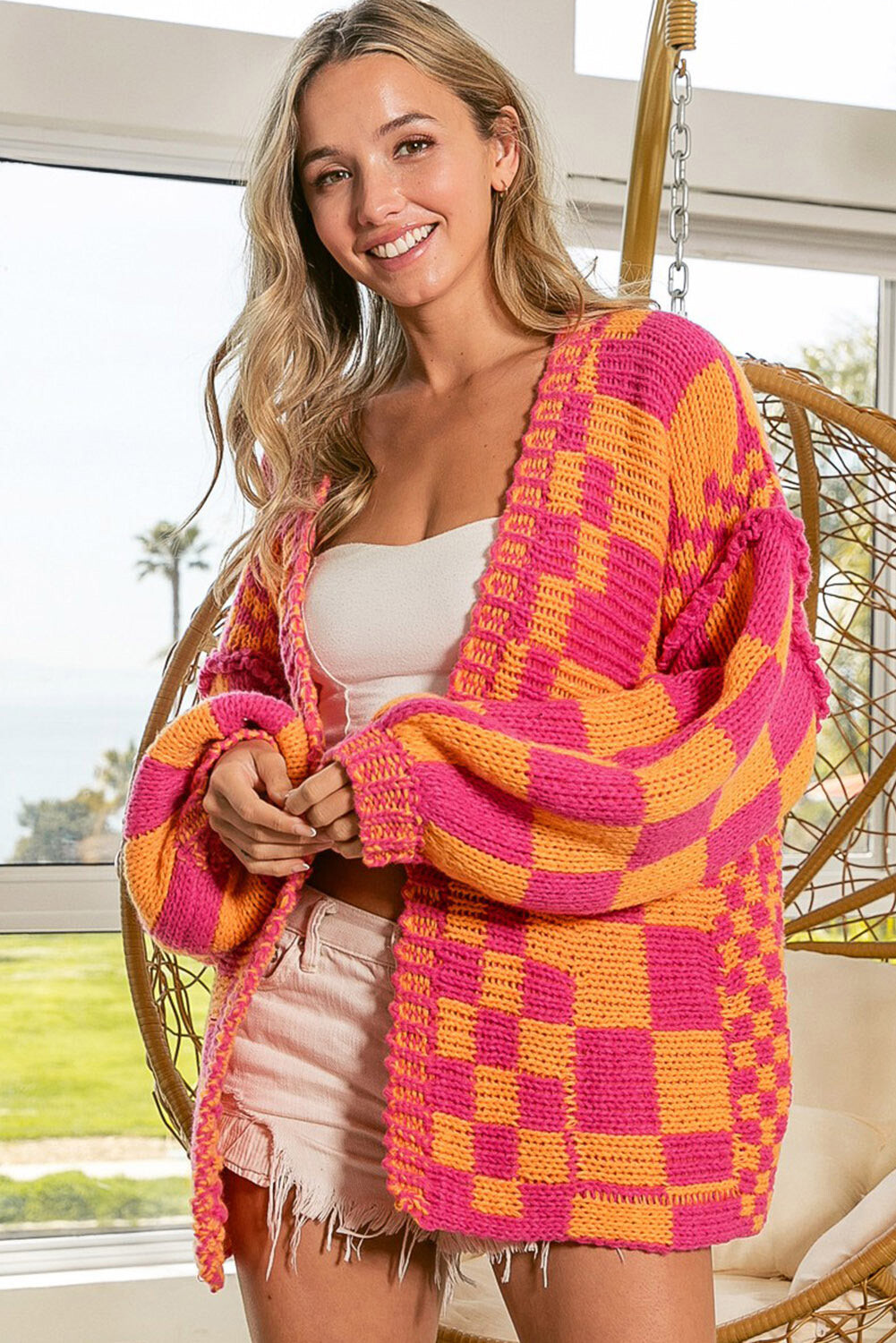 Sunset Checkered Cardigan